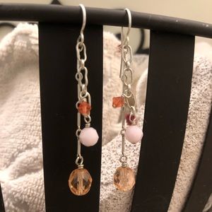 Sterling Silver and Pink Beaded Dangle Earrings